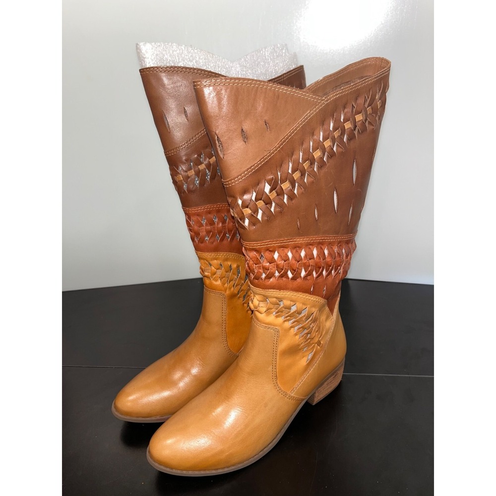 Matisse Womens Andes Leather Tall Boots Tan &‎ Brown Size 8